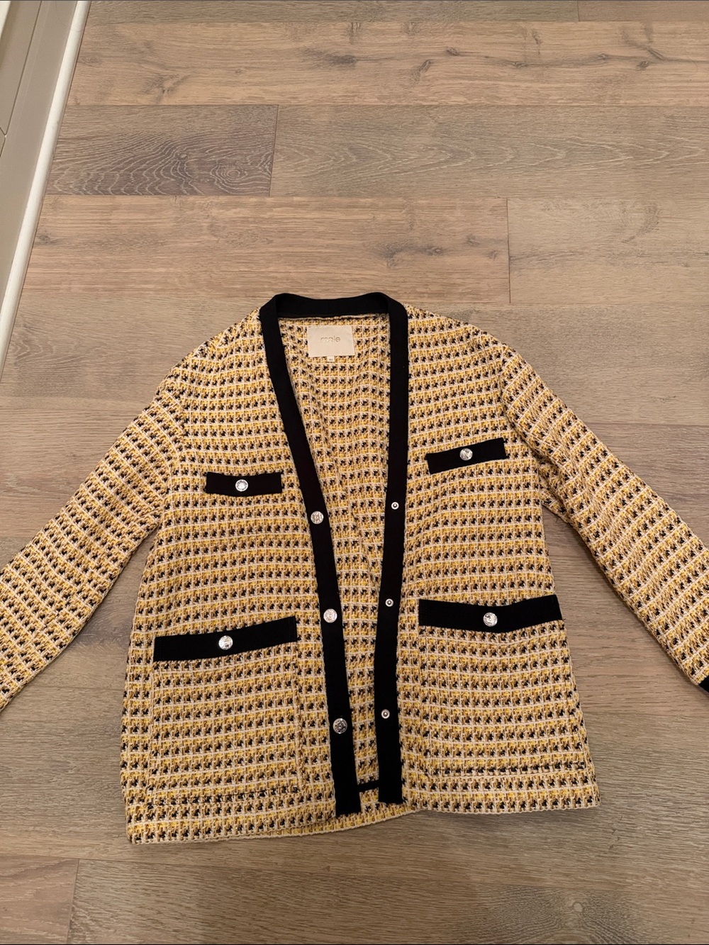 Maje Yellow & Black Bouclé Jacket